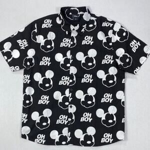MENS NEFF DISNEY COLLECTION MICKEY MOUSE BUTTON FRONT BLACK SHIRT SIZE LG MED